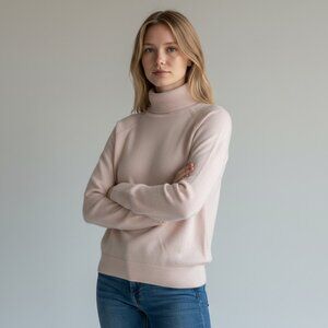 Debbie Morgan Soft Pink Cowl Neck Sweater - Cozy Pastel Knit - Size S